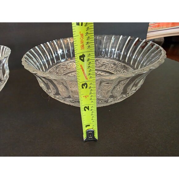 Set Of 2 KIG Fleur de lis Vintage Clear Glass Serving Bowls - Picture 6 of 6